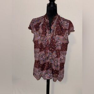 Sam & Max Red Ruffled Mandarin Collar Blouse